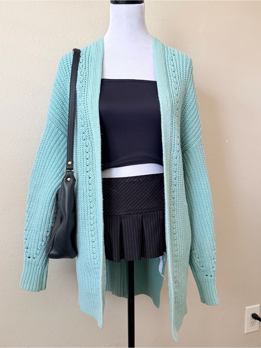 Free people nightingale cardigan open knit Oversizes in mint green